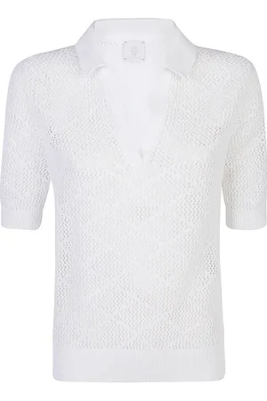 ELEVENTY Strik, Dame, Hvid, XL, Bomuld, Bomuldsstrikket Poloskjorte