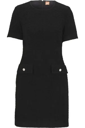 HUGO BOSS Kjole, Dame, Sort, XL, Uld, Kortærmet Business Kjole