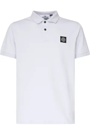 Stone Island Top, Herre, Hvid, M, Bomuld, Polo Shirt med Logo Patch