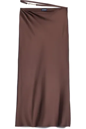 Jacquemus Nederdel, Dame, Brun, M, Satin, Golden Logo Satin Midi Skirt