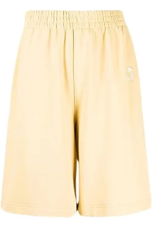 Isabel Marant Shorts, Herre, Gul, S, Bomuld, Logo Broderede Shorts med Lige Skårne Lommer