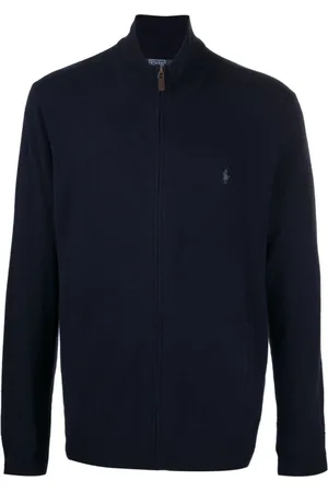Ralph Lauren Strik, Herre, Blå, M, Uld, Sweater med lynlås, Langærmet, Stilfuld