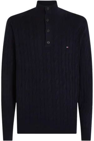 Tommy Hilfiger Strik, Herre, Blå, 3XL, Bomuld, Klassisk bomulds kabelstrikket sweater