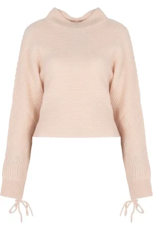 Patrizia Pepe Strik, Dame, , 3XS, Elegant Ribstrikket Sweater med Bindebånd på Ærmerne