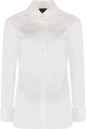 Tom Ford Bluser & Skjorter, Dame, Hvid, 3XS, Bomuld, Cotton Skjorte med Rundet Kant