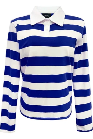 Liberté Top, Dame, Blå, S, Bomuld, Stribet Polo LS Skjorte