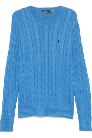 Ralph Lauren Strik, Herre, Blå, L, Crew Neck Sweater med Pony Broderi