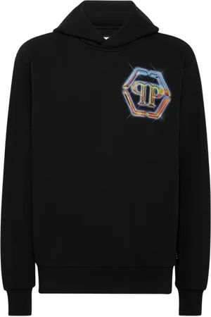 Philipp Plein Sweathshirts & Hoodies, Herre, Sort, XL, Bomuld, Hexagon Hættetrøje