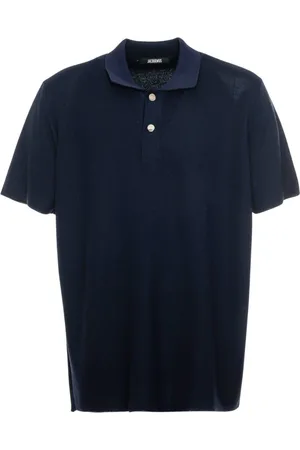 Jacquemus Top, Herre, Blå, 2XL, Bomuld, Strikket Polo Shirt med Klassisk Krave og Kort Knaplukning