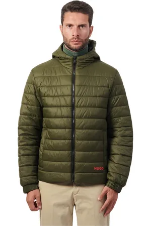HUGO BOSS Jakke, Herre, Grøn, S, Uld, Grøn Pufferjakke med Hætte