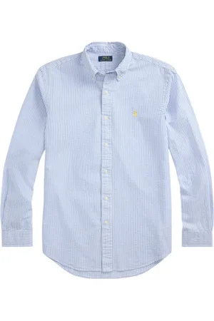 Ralph Lauren Skjorte, Herre, Blå, L, Custom FIT Striped Seersucker Shirt And white