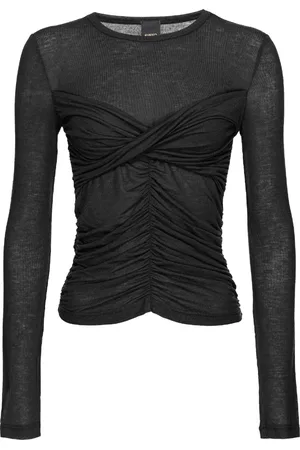 Pinko Top, Dame, Sort, L, Uld, Langærmet figursyet sweater med Love Birds broderi