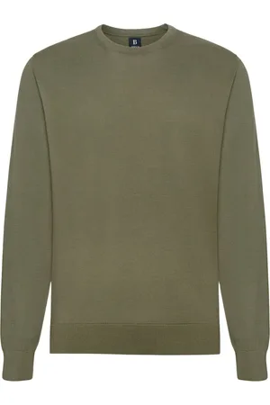 Boggi Milano Strik, Herre, Grøn, XL, Bomuld, Bomuld rund hals sweater 12gg