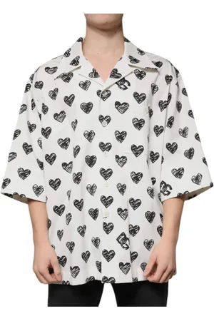 Dolce & Gabbana Skjorte, Herre, Hvid, 2XL, Bomuld, Hjerte Print Casual Skjorte