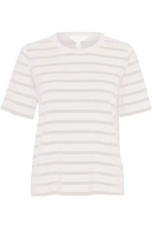 Part Two Top, Dame, , S, Bomuld, Stribet T-shirt French Oak White