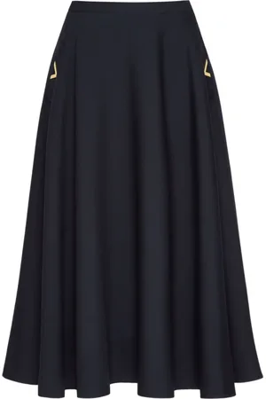 VALENTINO GARAVANI Nederdel, Dame, Blå, XS, Uld, Crepe Couture Midi Nederdel