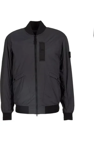 Stone Island Jakke, Herre, Sort, XL, Nylon, Koksgrå Bomberjakke med Ikonisk Logo