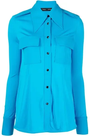Proenza Schouler Bluser & Skjorter, Dame, Blå, XS, Polyester, Langærmet Jersey Skjorte
