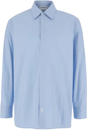 Jil Sander Skjorte, Herre, Blå, L, Bomuld, Blå stribet bomuldsskjorte med spids krave