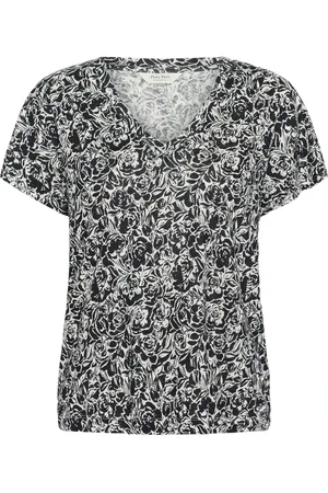 Part Two Top, Dame, Sort, S, Bomuld, Rose Print V-Neck T-Shirt