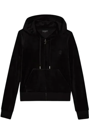 Juicy Couture Sweathshirts & Hoodies, Dame, Sort, S, Uld, Velour Hættetrøje med Slim Fit
