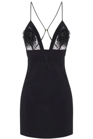 Elisabetta Franchi Kjole, Dame, Sort, M, Uld, Sort Blondekjole med Tynde Stropper