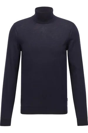 HUGO BOSS Strik, Herre, Blå, L, Uld, Slim-fit rullekrave sweater