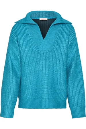 VALENTINO GARAVANI Strik, Herre, Blå, M, Polyester, V-hals Sweater