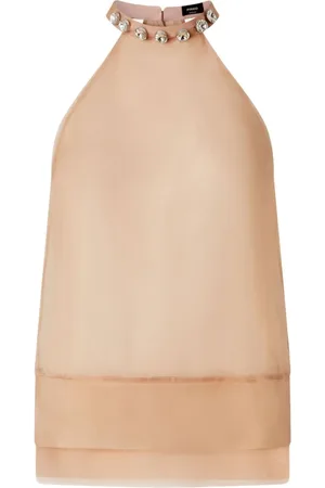 Pinko Top, Dame, Lyserød, 2XS, Organza, Silke organza top med juvelbroderi på halsen