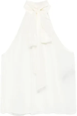 Tom Ford Top, Dame, Hvid, XS, Ærmeløs Lavallière Bluse
