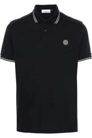 Stone Island Top, Herre, Blå, M, Bomuld, Polo Shirt med Stribede Detaljer