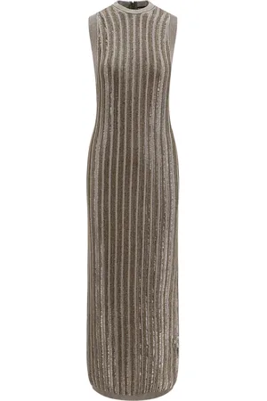 Tom Ford Kjole, Dame, Grøn, XS, Uld, Ribstrikket Kjole med Uldblanding og Lurex