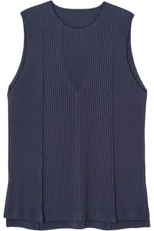 Issey Miyake Top, Herre, Blå, L, Uld, Plisseret Tank Top Indigo