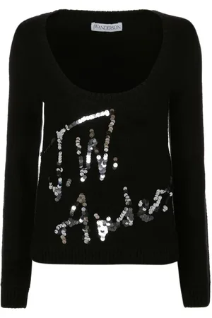 J.W.Anderson Strik, Dame, Sort, L, Uld, Sequin Logo Uld Sweater