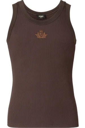 Fendi Top, Herre, Brun, M, Bomuld, Brun Ærmeløs Top i Bomuld med Rund Hals