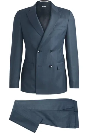 HUGO BOSS Jakkesæt, Herre, Blå, 2XL, Uld, Slim Fit ulden dobbeltradet habit