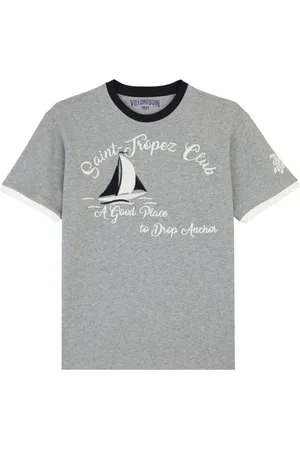 Vilebrequin Top, Herre, Grå, L, Bomuld, Bomuld Sail T-Shirt med Rund Hals