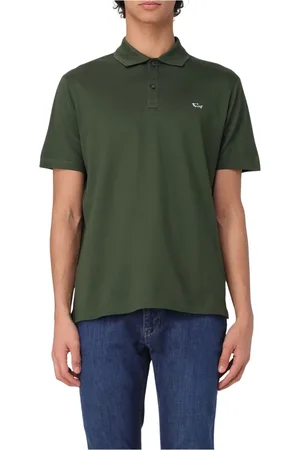 Paul & Shark Top, Herre, Grøn, XL, Bomuld, Strikket Polo med Haj-Badge