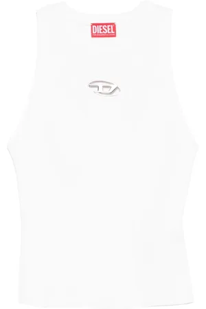 Diesel Top, Dame, Hvid, M, Uld, Ribbet Tank Top med Oval D-detalje