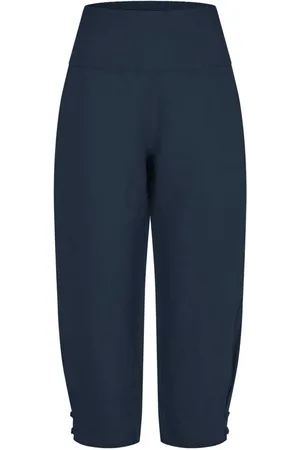 Masai Bukser, Dame, Blå, XL, Linned, Navy Linnedbukser med knapdetaljer