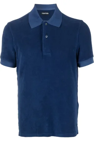 Tom Ford Top, Herre, Blå, 3XL, Bomuld, Piqué Polo Shirt med Finish af Håndklædestof