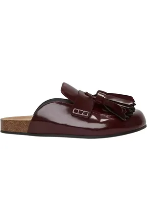 J.W.Anderson Sko, Dame, Rød, 37 EU, Læder, Burgund Læder Frynse Mules