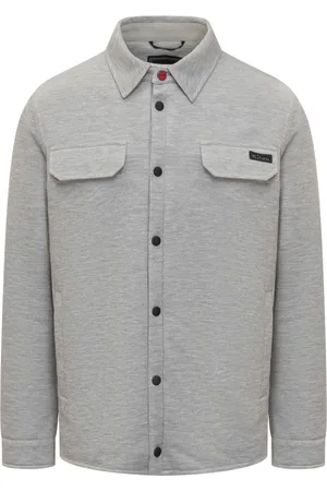 Kiton Jakke, Herre, Grå, M, Bomuld, Logo Patch Buttoned Overshirt