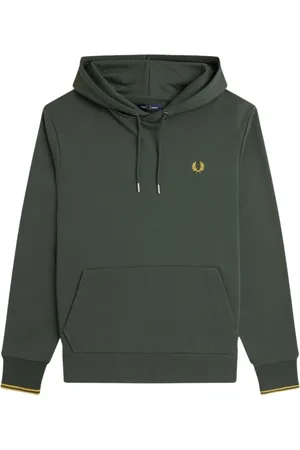 Fred Perry Sweathshirts & Hoodies, Herre, Grøn, S, Bomuld, Grøn hættetrøje med dobbelte striber