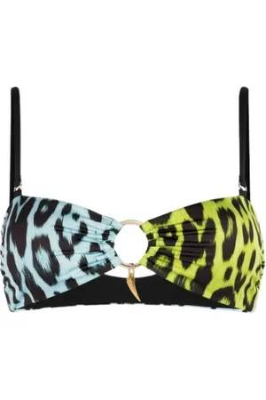 Roberto Cavalli Badetøj, Dame, Flerfarvet, S, Uld, Dyremønstret Bikini Top med Metalring