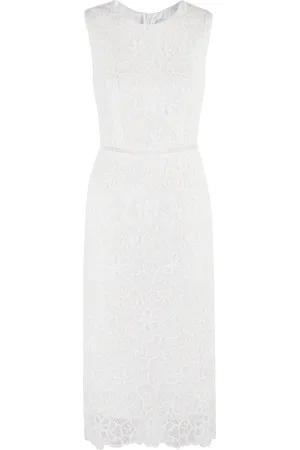 ERMANNO SCERVINO Kjole, Dame, Hvid, M, Hvid Blondekjole med Rund Hals