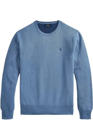 Ralph Lauren Strik, Herre, Blå, L, Bomuld, Honeycomb Strik Rundhalset Sweater