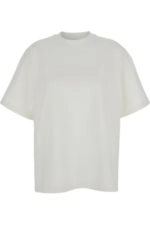 Jil Sander Top, Dame, Hvid, S, Bomuld, Crewneck T-shirt med logoprint