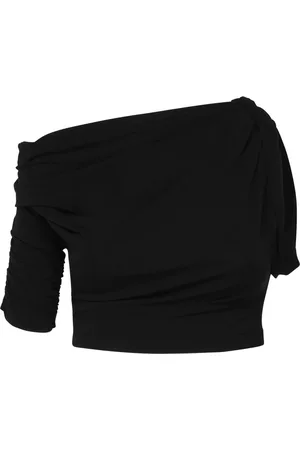 Jacquemus Top, Dame, Sort, S, Uld, Sort Top med Bådhals og Draperede Ærmer
