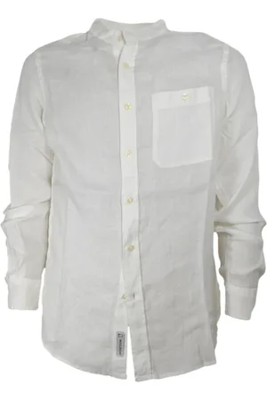 Woolrich Skjorte, Herre, Hvid, S, Uld, Band Collar Linen Shirt